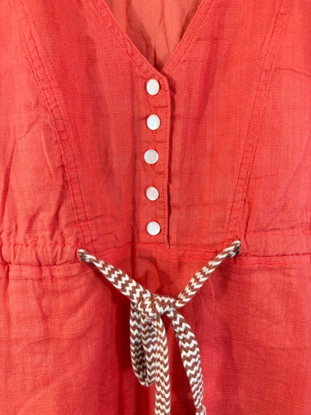 J. Crew Coral Cotton Drawstring Dress Size 4 Short Sleeve Spring Summer Preppy - Picture 4 of 8